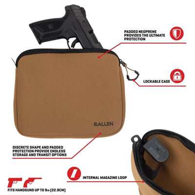 Allen Company Neoprene Pistol Pouch, Full-Size Handguns up to 9”, FDE