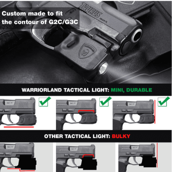 Warriorland Mini Tactical Light with Kydex Holster for Taurus G2C/G3/G