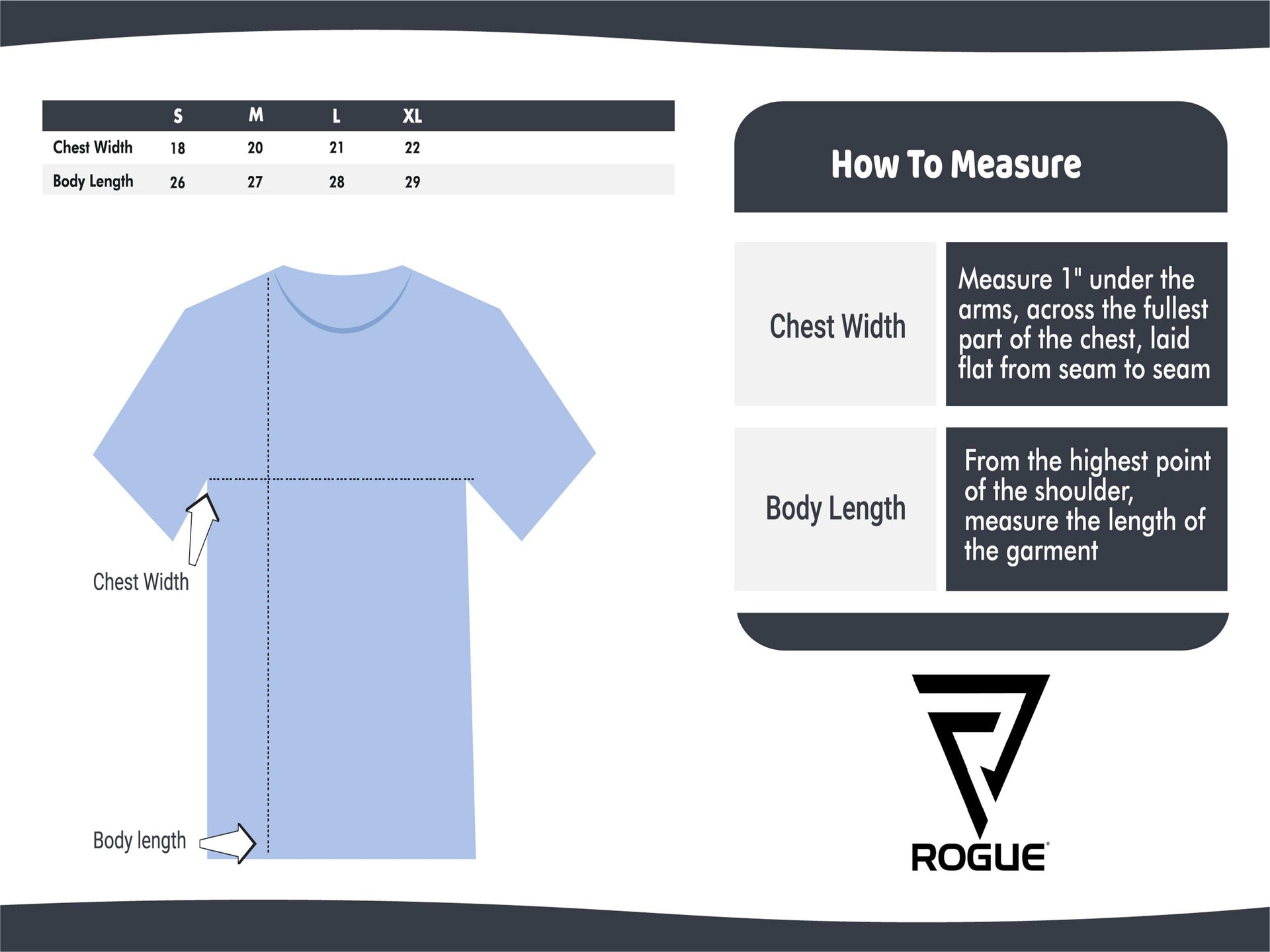 Rogue T shirt Size Chart